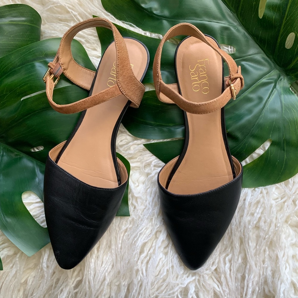 Franco Sarto Black & Brown Pointed Flats Sz 9